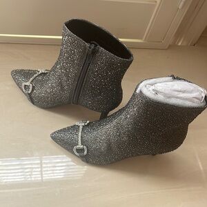 INC Elegant Black Glitter Ankle Boots